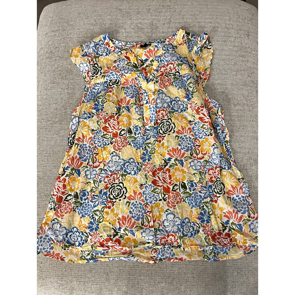 Talbots Plus 2X Floral Print Cotton Top Tunic Multicolor Short Sleeve Boho